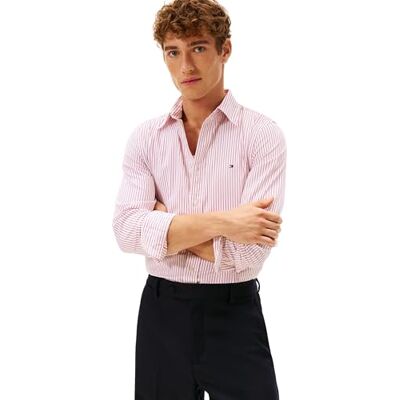 Tommy Hilfiger Men CORE Hairline POPLIN RF Shirt MW0MW41399 L/S Shirt, RED, M Tommy Hilfiger Men CORE Hairline POPLIN RF Shirt MW0MW41399 L/S Shirt, RED, M