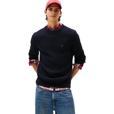 Tommy Hilfiger Men’s Ribbed Knit Crew Neck Jumper, Blue (Desert Sky), L Tommy Hilfiger Men’s Ribbed Knit Crew Neck Jumper, Blue (Desert Sky), L