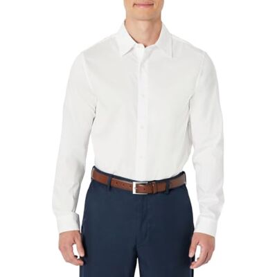 Amazon Essentials Men's Slim-Fit Long-Sleeve Stretch Dress Shirt, White, XXL Amazon Essentials Men's Slim-Fit Long-Sleeve Stretch Dress Shirt, White, XXL