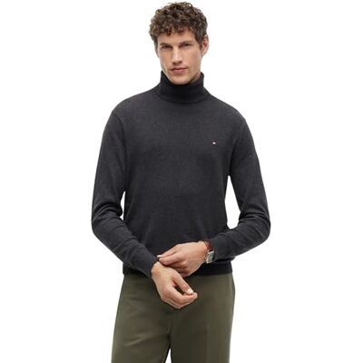Tommy Hilfiger Men’s Pima Cashmere Roll Neck Jumper, Grey (Dark Grey Heather), L Tommy Hilfiger Men’s Pima Cashmere Roll Neck Jumper, Grey (Dark Grey Heather), L