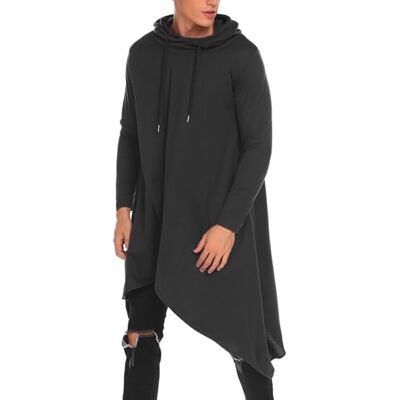 COOFANDY Mens Casual Hooded Poncho Cape Cloak Split Front Irregular Hem Coat Outwear Black - COOFANDY Mens Casual Hooded Poncho Cape Cloak Split Front Irregular Hem Coat Outwear Black -