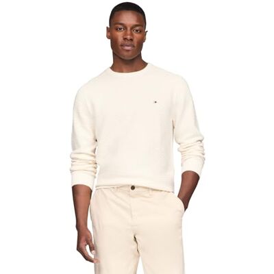 Tommy Hilfiger Men's Textured Waffle Knit Crewneck Sweater Lightweight Pullover, Available in Big & Tall, Ivory, XXL Tommy Hilfiger Men's Textured Waffle Knit Crewneck Sweater Lightweight Pullover, Available in Big & Tall, Ivory, XXL
