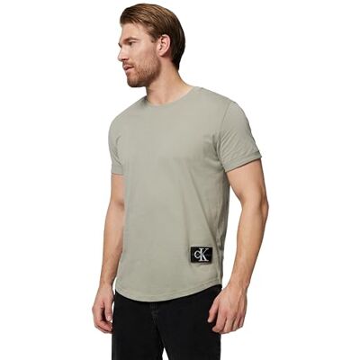 Calvin Klein Men's Badge Short Turn Up Sleeve Round Neck T-Shirt, Beige (Elephant Skin), XXS Calvin Klein Men's Badge Short Turn Up Sleeve Round Neck T-Shirt, Beige (Elephant Skin), XXS