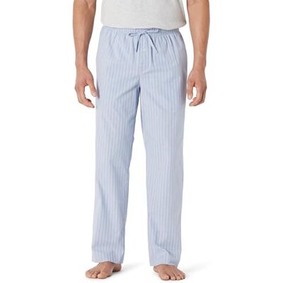 Amazon Essentials Men's Cotton Poplin Straight-fit Pyjama Trousers With Drawstring Elastic Waist, Cornflower Blue Thin Stripe, M Amazon Essentials Men's Cotton Poplin Straight-fit Pyjama Trousers With Drawstring Elastic Waist, Cornflower Blue Thin Stripe, M