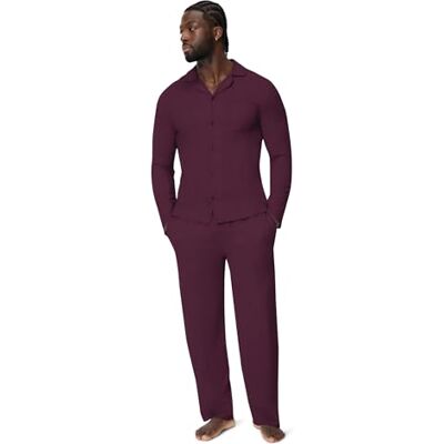Amazon Essentials Men's Cotton-Modal Pyjama Set, Long Sleeve Button-Up Shirt and Trousers, Dark Burgundy, XXL Amazon Essentials Men's Cotton-Modal Pyjama Set, Long Sleeve Button-Up Shirt and Trousers, Dark Burgundy, XXL