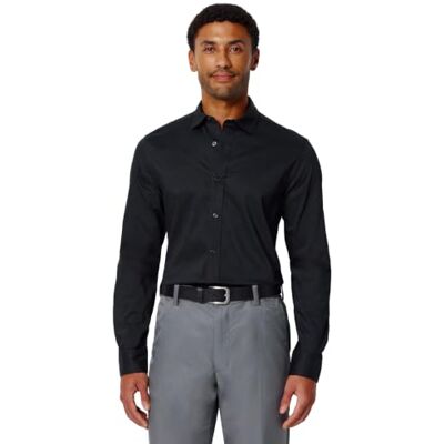 Amazon Essentials Men's Slim-Fit Stretch Wrinkle-Free Spread Collar Dress Shirt, Black, S Amazon Essentials Men's Slim-Fit Stretch Wrinkle-Free Spread Collar Dress Shirt, Black, S