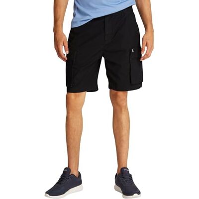 Calvin Klein Men’s Washed Cargo Shorts with Elasticated Waistband, Black (Ck Black), 28W Calvin Klein Men’s Washed Cargo Shorts with Elasticated Waistband, Black (Ck Black), 28W
