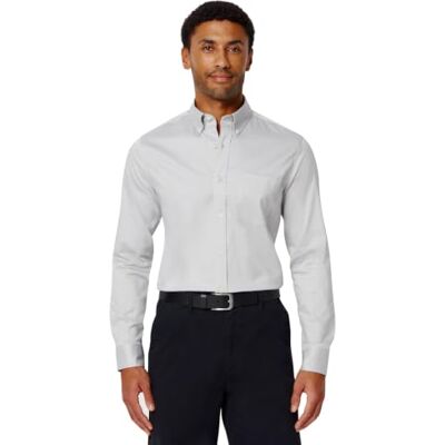 Amazon Essentials Men's Slim-Fit Stretch Wrinkle-Free Button Down Collar Dress Shirt, Grey, M Amazon Essentials Men's Slim-Fit Stretch Wrinkle-Free Button Down Collar Dress Shirt, Grey, M