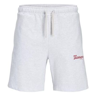 JACK & JONES Men's Jpstgordon Charge Print Sweat Shorts Mid, White Melange, S JACK & JONES Men's Jpstgordon Charge Print Sweat Shorts Mid, White Melange, S