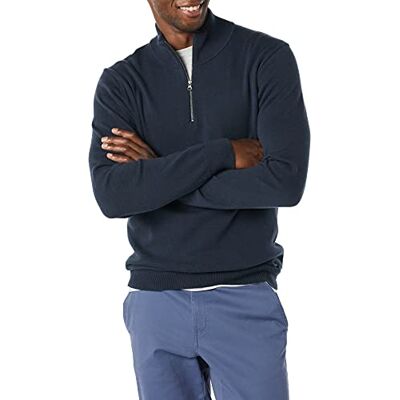 Amazon Essentials Men's 100% Cotton Quarter-Zip Jumper, Navy, L Amazon Essentials Men's 100% Cotton Quarter-Zip Jumper, Navy, L