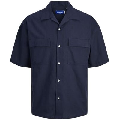 JACK & JONES Men's Jorsummer Linen Resort Shirt SS Short Sleeve Shirt, Blazer Navy, XL JACK & JONES Men's Jorsummer Linen Resort Shirt SS Short Sleeve Shirt, Blazer Navy, XL