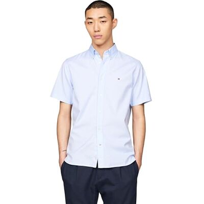 Tommy Hilfiger Short Sleeve Poplin Regular Fit, Men's Button Down Shirts, Sweet Blue, Large Tommy Hilfiger Short Sleeve Poplin Regular Fit, Men's Button Down Shirts, Sweet Blue, Large
