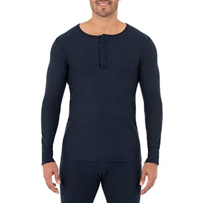 Fruit of the Loom Men's Classic Midweight Waffle Henley Thermal Underwear Top, Navy, M UK Fruit of the Loom Men's Classic Midweight Waffle Henley Thermal Underwear Top, Navy, M UK