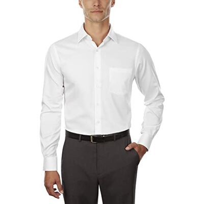 Van Heusen Men's Dress Shirts Fitted Lux Sateen Stretch Solid Spread Collar, White, 17.5" Neck 34"-35" Sleeve Van Heusen Men's Dress Shirts Fitted Lux Sateen Stretch Solid Spread Collar, White, 17.5" Neck 34"-35" Sleeve