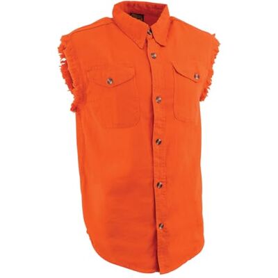 Milwaukee DM1003 Men's Orange Lightweight Sleeveless Denim Shirt Large Milwaukee DM1003 Men's Orange Lightweight Sleeveless Denim Shirt Large