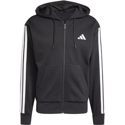 adidas Men's Essential Three Stripes Fleece Zipper Hoodie Sweatshirt, black/white, XXL adidas Men's Essential Three Stripes Fleece Zipper Hoodie Sweatshirt, black/white, XXL