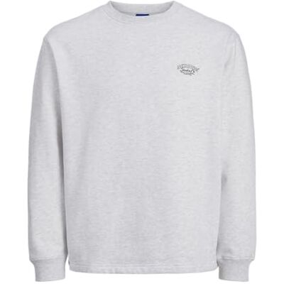 JACK & JONES JACK&JONES Jorbronx Arch Small Sweat Crew Neck, Bright white/detail: melange, S JACK & JONES JACK&JONES Jorbronx Arch Small Sweat Crew Neck, Bright white/detail: melange, S