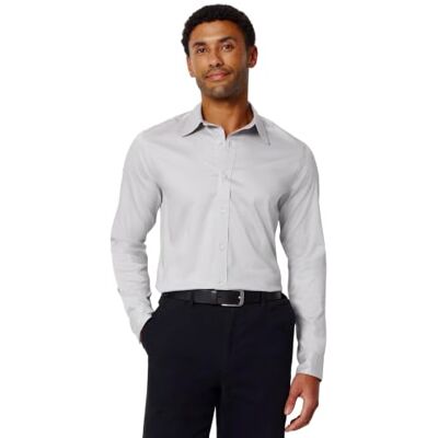 Amazon Essentials Men's Slim-Fit Long-Sleeve Stretch Dress Shirt, Grey, XXL Amazon Essentials Men's Slim-Fit Long-Sleeve Stretch Dress Shirt, Grey, XXL