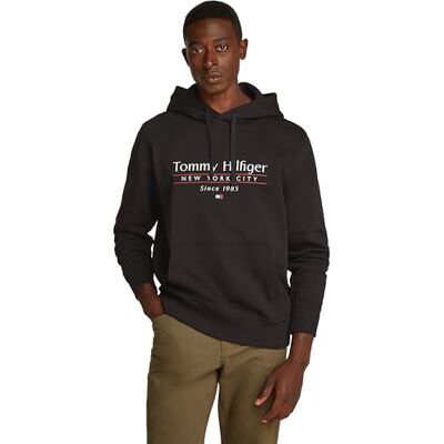 Tommy Hilfiger Men’s Centre Stack Hoodie with Logo, Black (Black 660 910), XS Tommy Hilfiger Men’s Centre Stack Hoodie with Logo, Black (Black 660 910), XS