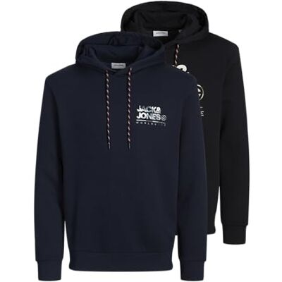 JACK & JONES Male Hoodie Pack of 2 Logo Hoodie, black/pack:w. navyblazer small, L JACK & JONES Male Hoodie Pack of 2 Logo Hoodie, black/pack:w. navyblazer small, L