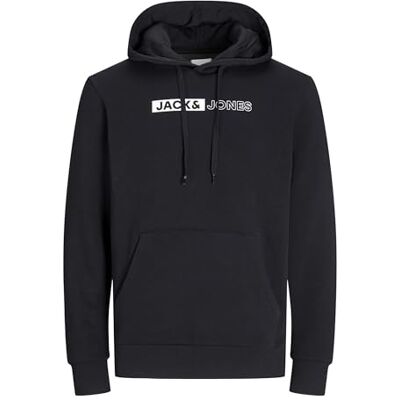 JACK & JONES Men's Jjecorp Logo Sweat Hood Play Noos Sweatshirt, Black/Print:Play 5, M JACK & JONES Men's Jjecorp Logo Sweat Hood Play Noos Sweatshirt, Black/Print:Play 5, M