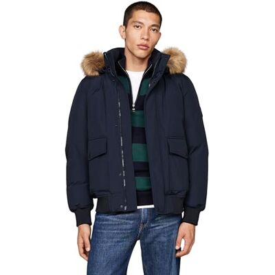 Tommy Hilfiger Men’s Rockie Down Bomber Jacket with Detachable Hood, Blue (Desert Sky), XXL Tommy Hilfiger Men’s Rockie Down Bomber Jacket with Detachable Hood, Blue (Desert Sky), XXL