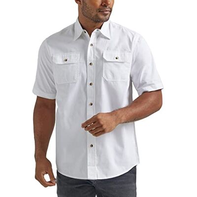 Wrangler Authentics Men's Short Button Down Shirt, Bright White, L UK Wrangler Authentics Men's Short Button Down Shirt, Bright White, L UK
