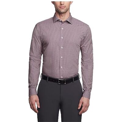 Kenneth Cole UNLISTED Men's Slim Fit Check Spread Collar Dress Shirt, Burgundy, 17"-17.5" Neck 36"-37" Sleeve Kenneth Cole UNLISTED Men's Slim Fit Check Spread Collar Dress Shirt, Burgundy, 17"-17.5" Neck 36"-37" Sleeve