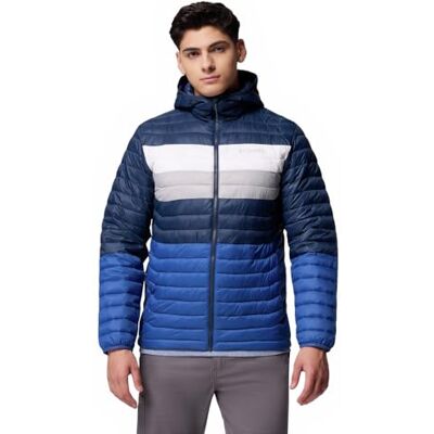 Columbia Men's Powder Pass Hooded Jacket, Hooded Puffer Jacket, Mtn Blue, Coll Navy, White, Colm Grey, L Columbia Men's Powder Pass Hooded Jacket, Hooded Puffer Jacket, Mtn Blue, Coll Navy, White, Colm Grey, L