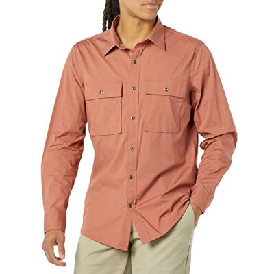 Amazon Essentials Men's Standard-fit Long-Sleeved Two-Pocket Utility Shirt, Clay, XXL Tall Amazon Essentials Men's Standard-fit Long-Sleeved Two-Pocket Utility Shirt, Clay, XXL Tall