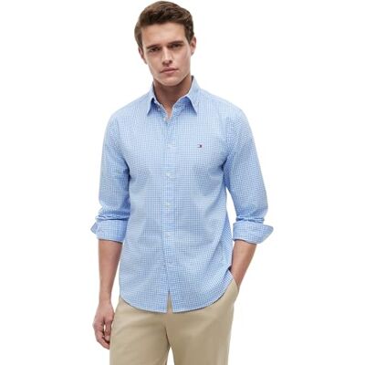 Tommy Hilfiger Men's Flex Poplin Gingham Shirt MW0MW43319 L/S Shirt, Blue (Blue Spell/Check), L Tommy Hilfiger Men's Flex Poplin Gingham Shirt MW0MW43319 L/S Shirt, Blue (Blue Spell/Check), L