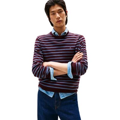 Tommy Hilfiger Men’s Essential Cotton Round Neck Jumper, Multicolor (Deep Burgundy/Petrol Blue HTR), XXL Tommy Hilfiger Men’s Essential Cotton Round Neck Jumper, Multicolor (Deep Burgundy/Petrol Blue HTR), XXL