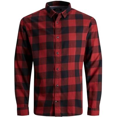 JACK & JONES Men's Jjegingham Twill L/S Noos Shirt, Brick Red/Fit: Slim Fit, L UK JACK & JONES Men's Jjegingham Twill L/S Noos Shirt, Brick Red/Fit: Slim Fit, L UK