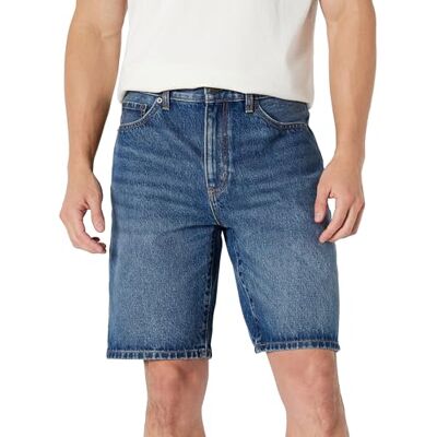 Amazon Essentials Men's Rigid Relaxed-Fit Denim Shorts, 25.4 cm, Stone Medium Wash, 34W Amazon Essentials Men's Rigid Relaxed-Fit Denim Shorts, 25.4 cm, Stone Medium Wash, 34W