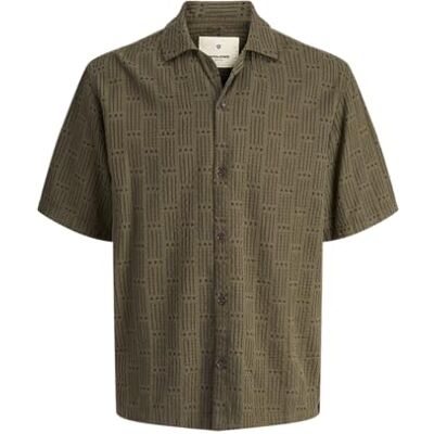 JACK & JONES Men's Jprbluvincent Print Resort S/S Shirt Sn, Stone Gray, L JACK & JONES Men's Jprbluvincent Print Resort S/S Shirt Sn, Stone Gray, L