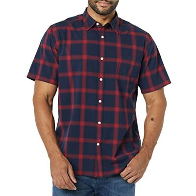 Amazon Essentials Men's Slim-Fit Short-Sleeve Poplin Shirt, Navy Red Buffalo Plaid, XXL Amazon Essentials Men's Slim-Fit Short-Sleeve Poplin Shirt, Navy Red Buffalo Plaid, XXL