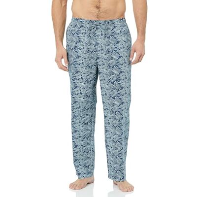 Amazon Essentials Men's Cotton Poplin Straight-fit Pyjama Trousers with Drawstring Elastic Waist, Multicolor, Palm Leaf, XS Amazon Essentials Men's Cotton Poplin Straight-fit Pyjama Trousers with Drawstring Elastic Waist, Multicolor, Palm Leaf, XS