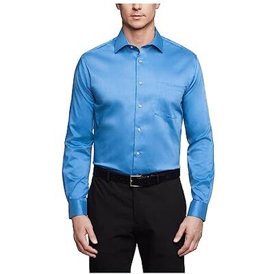 Van Heusen Men's Dress Shirt Regular Fit Ultra Wrinkle Free Flex Collar Stretch Solid, Blue Frost, 17"-17.5" Neck 34"-35" Sleeve Van Heusen Men's Dress Shirt Regular Fit Ultra Wrinkle Free Flex Collar Stretch Solid, Blue Frost, 17"-17.5" Neck 34"-35" Sleeve