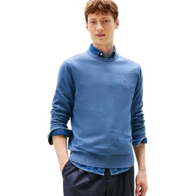 Tommy Hilfiger Men’s Essential Cotton Round Neck Jumper, Blue (Petrol Blue Heather), XXL Tommy Hilfiger Men’s Essential Cotton Round Neck Jumper, Blue (Petrol Blue Heather), XXL