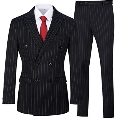 Elionm Mens Suits Slim Fit 3 Piece Double Breasted Pinstripe Tuxedo Suit Set for Wedding Prom, Navy Blue, XS Elionm Mens Suits Slim Fit 3 Piece Double Breasted Pinstripe Tuxedo Suit Set for Wedding Prom, Navy Blue, XS