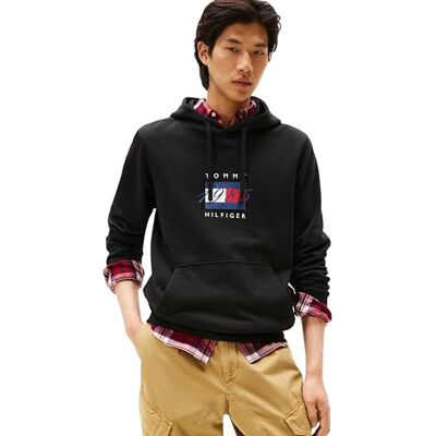 Tommy Hilfiger Men’s Linear Flag Graphic Cotton Hoodie, Black (Black), XXXL Tommy Hilfiger Men’s Linear Flag Graphic Cotton Hoodie, Black (Black), XXXL