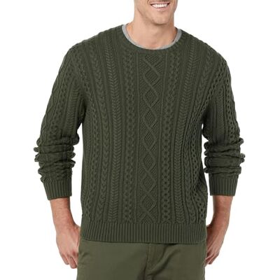 Amazon Essentials Men's Long-Sleeve 100% Cotton Fisherman Cable Crewneck Jumper, Dark Olive, S Amazon Essentials Men's Long-Sleeve 100% Cotton Fisherman Cable Crewneck Jumper, Dark Olive, S
