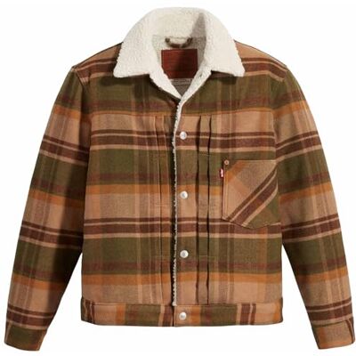 Levi's Men's Type I Sherpa Trucker Jacket, Barold Plaid Winter Moss, XS Levi's Men's Type I Sherpa Trucker Jacket, Barold Plaid Winter Moss, XS