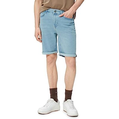 Koton Men's Slim Fit Folded Detail Buttoned Bermuda Jean Shorts Shorts, Light Indigo(600), Koton Men's Slim Fit Folded Detail Buttoned Bermuda Jean Shorts Shorts, Light Indigo(600),