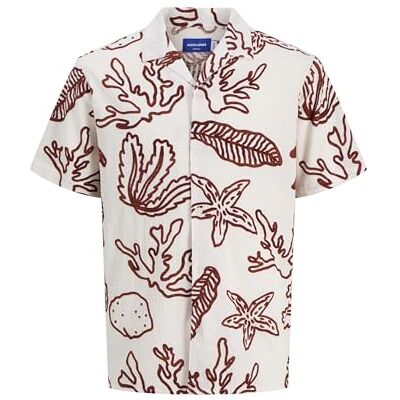 JACK & JONES Men's Jorluke Crinkle AOP Shirt SS, Cloud Dancer, L JACK & JONES Men's Jorluke Crinkle AOP Shirt SS, Cloud Dancer, L