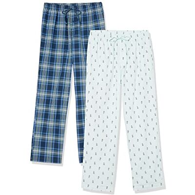 Amazon Essentials Men's Cotton-Stretch Poplin Full-Length Pyjama Bottoms, Pack of 2, Navy, Plaid/Pineapple/Stripes, M Amazon Essentials Men's Cotton-Stretch Poplin Full-Length Pyjama Bottoms, Pack of 2, Navy, Plaid/Pineapple/Stripes, M