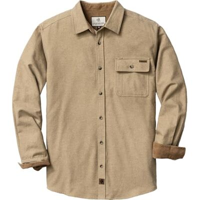 Legendary Whitetails Men's Buck Camp Flannel, Long Sleeve Plaid Button Down Casual Shirt, Corduroy Cuffs, Sand Heather, Medium Legendary Whitetails Men's Buck Camp Flannel, Long Sleeve Plaid Button Down Casual Shirt, Corduroy Cuffs, Sand Heather, Medium