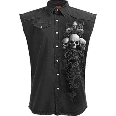 Spiral Skull Scroll Sleeveless Stone Washed Worker Black L Spiral Skull Scroll Sleeveless Stone Washed Worker Black L