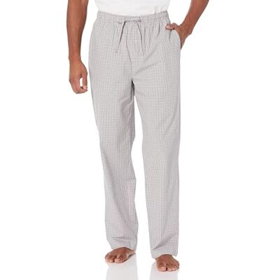 Amazon Essentials Men's Cotton Poplin Straight-fit Pyjama Trousers With Drawstring Elastic Waist, Grey Plaid, XL Amazon Essentials Men's Cotton Poplin Straight-fit Pyjama Trousers With Drawstring Elastic Waist, Grey Plaid, XL
