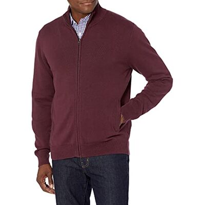 Amazon Essentials Men's Full-Zip Cotton Jumper, Burgundy, S Amazon Essentials Men's Full-Zip Cotton Jumper, Burgundy, S